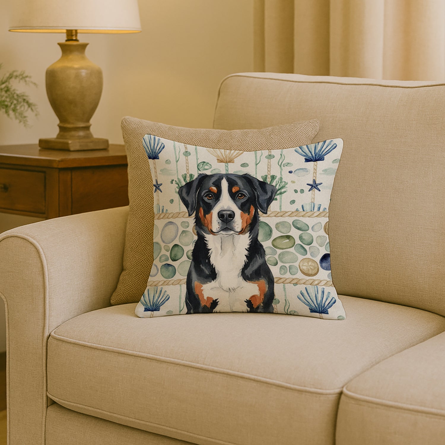 Caroline's Treasures Greater Swiss Mountain Dog Coastal Sea Glass Throw Pillow