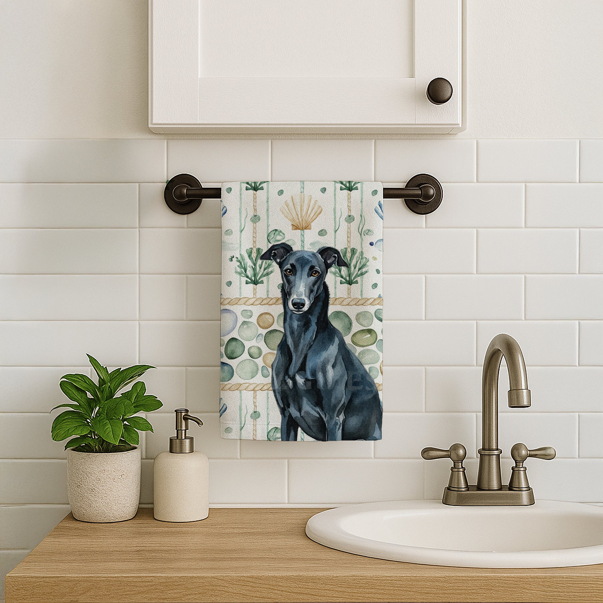 Caroline's Treasures Black Greyhound Coastal Sea Glass Kitchen Towel