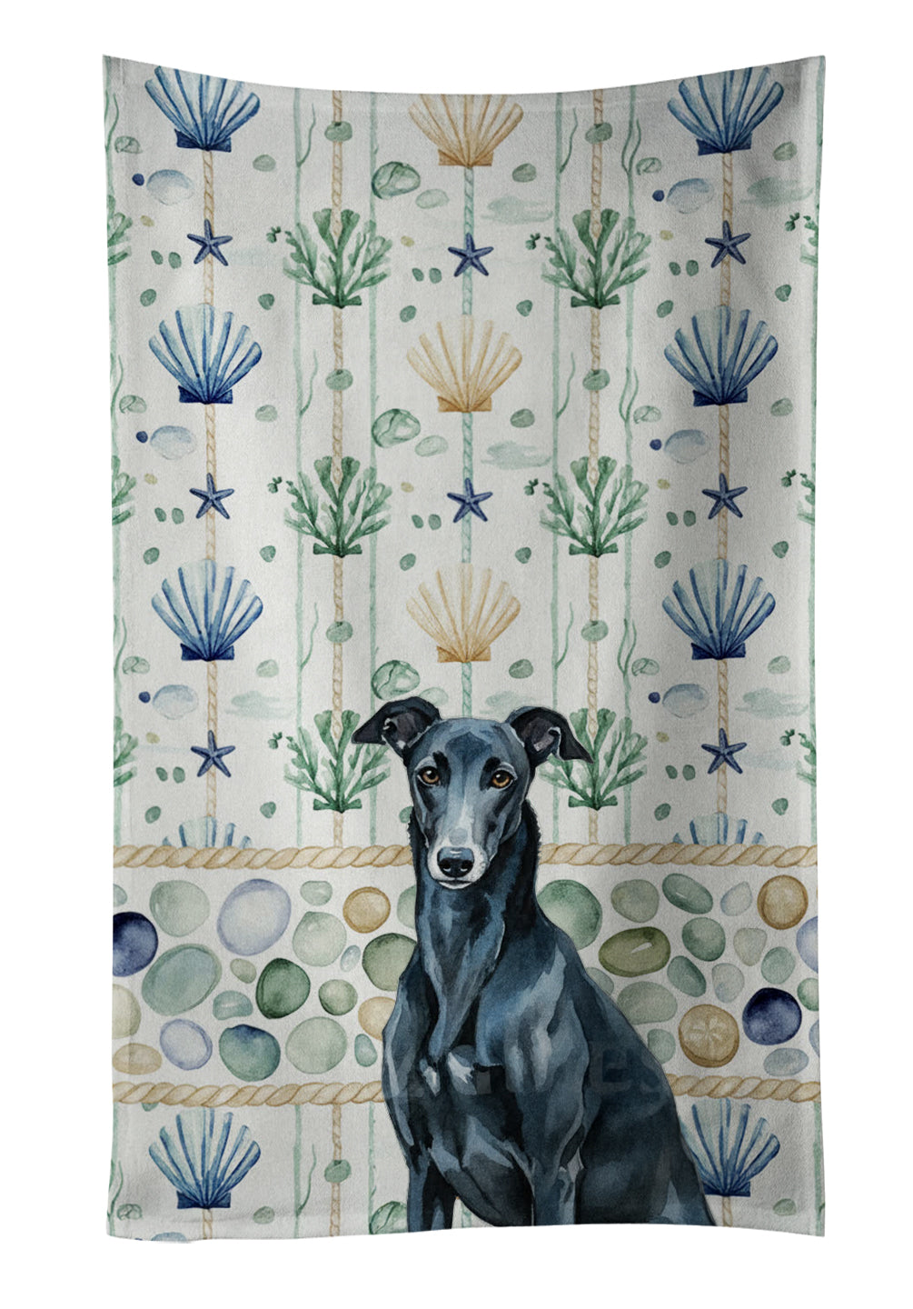 Caroline's Treasures Black Greyhound Coastal Sea Glass Kitchen Towel