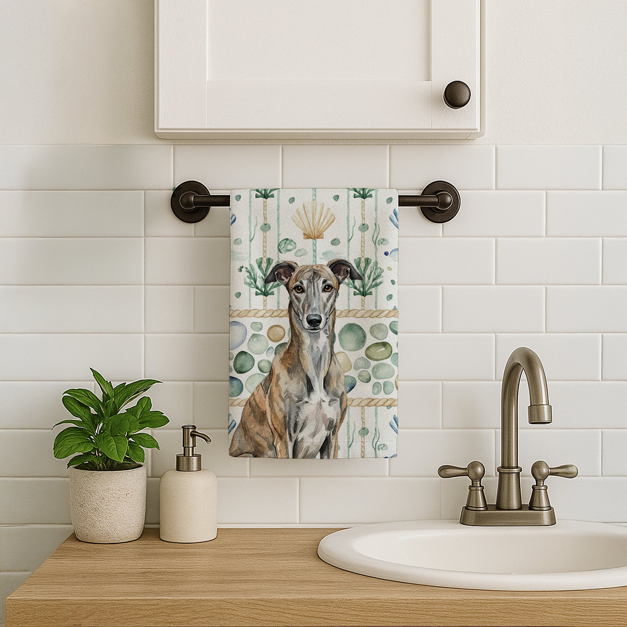 Caroline's Treasures Brindle Greyhound Coastal Sea Glass Kitchen Towel
