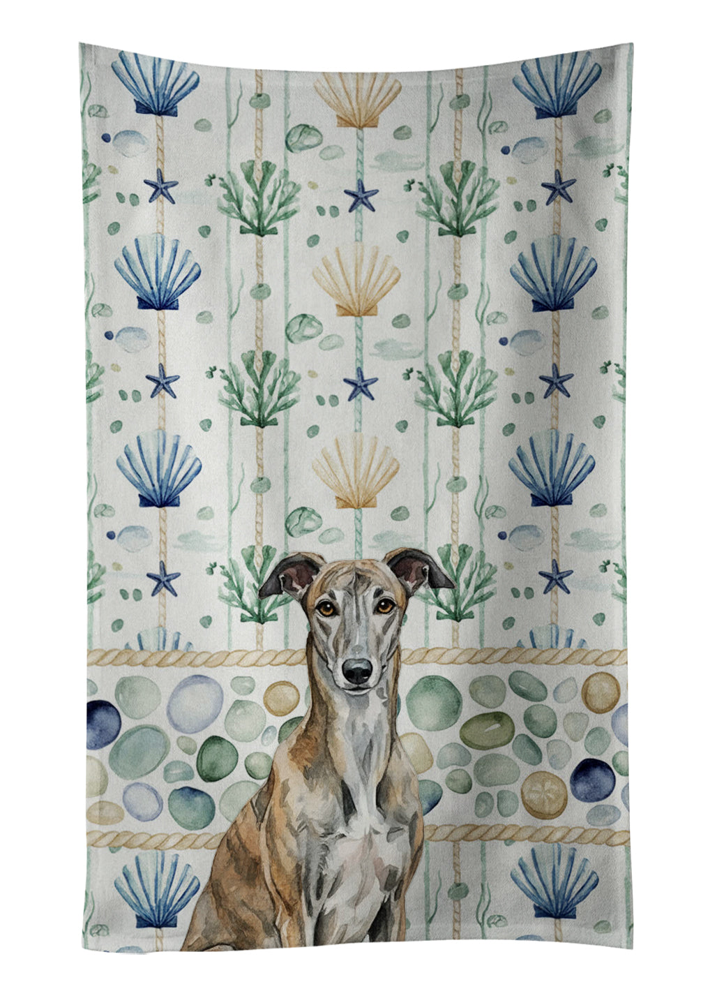 Caroline's Treasures Brindle Greyhound Coastal Sea Glass Kitchen Towel