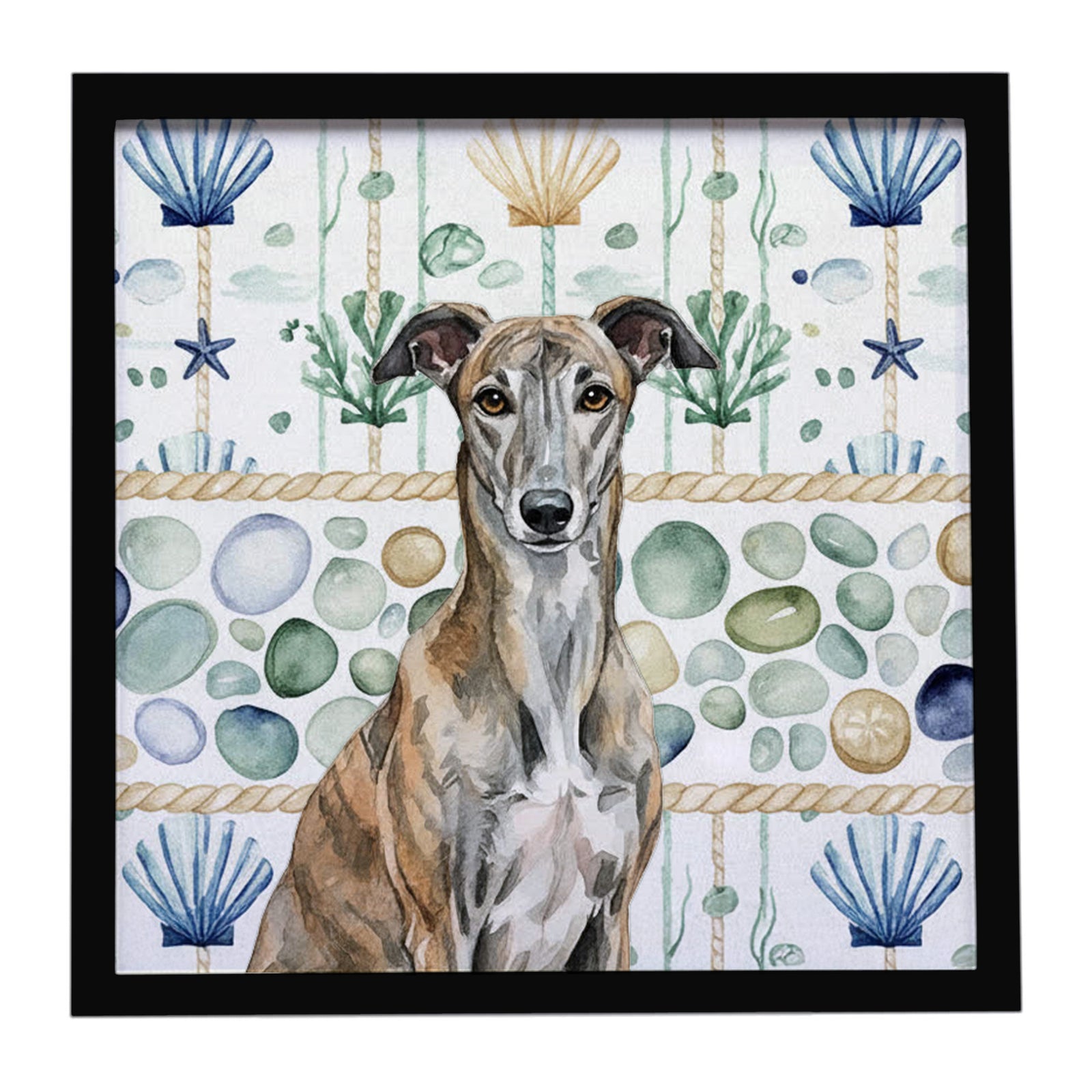 Caroline's Treasures Brindle Greyhound Coastal Sea Glass Framed Metal Print