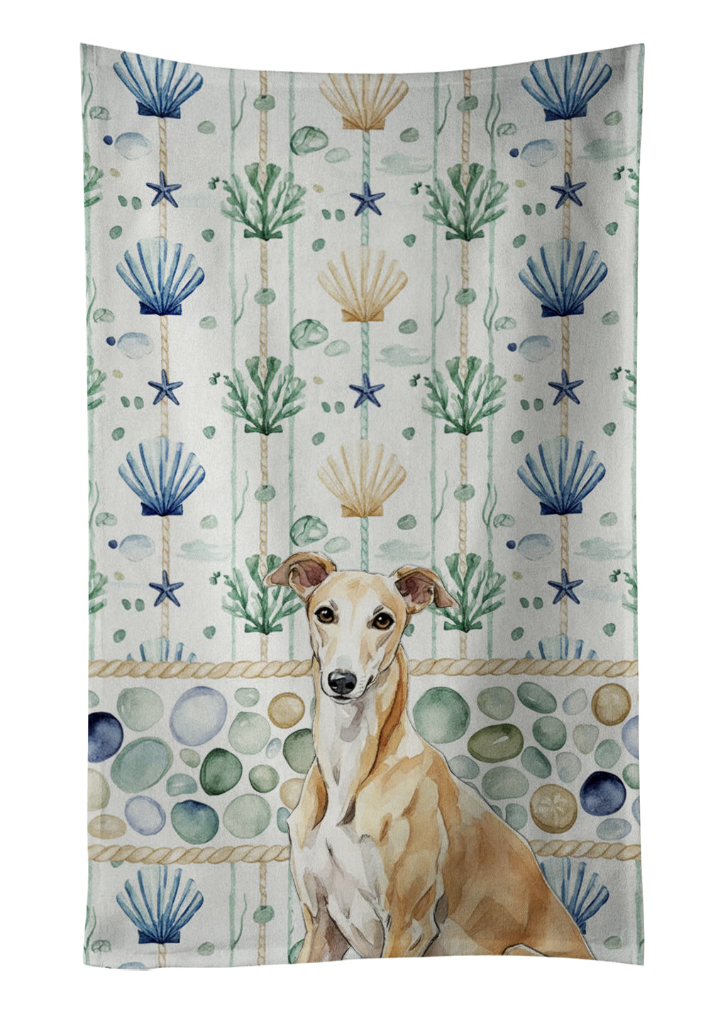Caroline's Treasures Fawn Greyhound Coastal Sea Glass Kitchen Towel