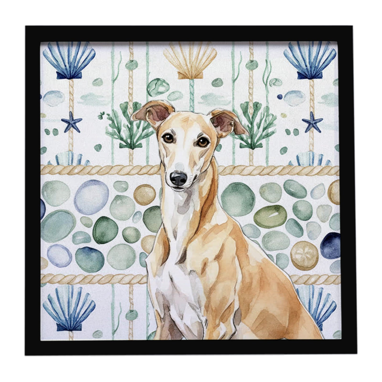 Caroline's Treasures Fawn Greyhound Coastal Sea Glass Framed Metal Print