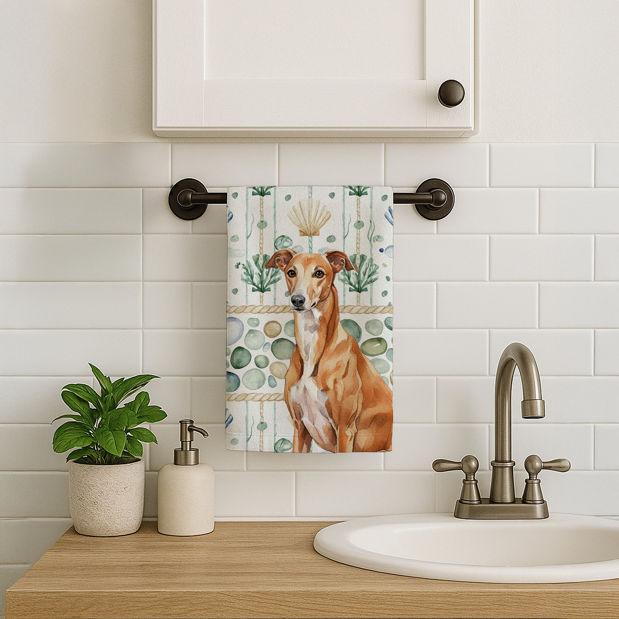 Caroline's Treasures Red Greyhound Coastal Sea Glass Kitchen Towel