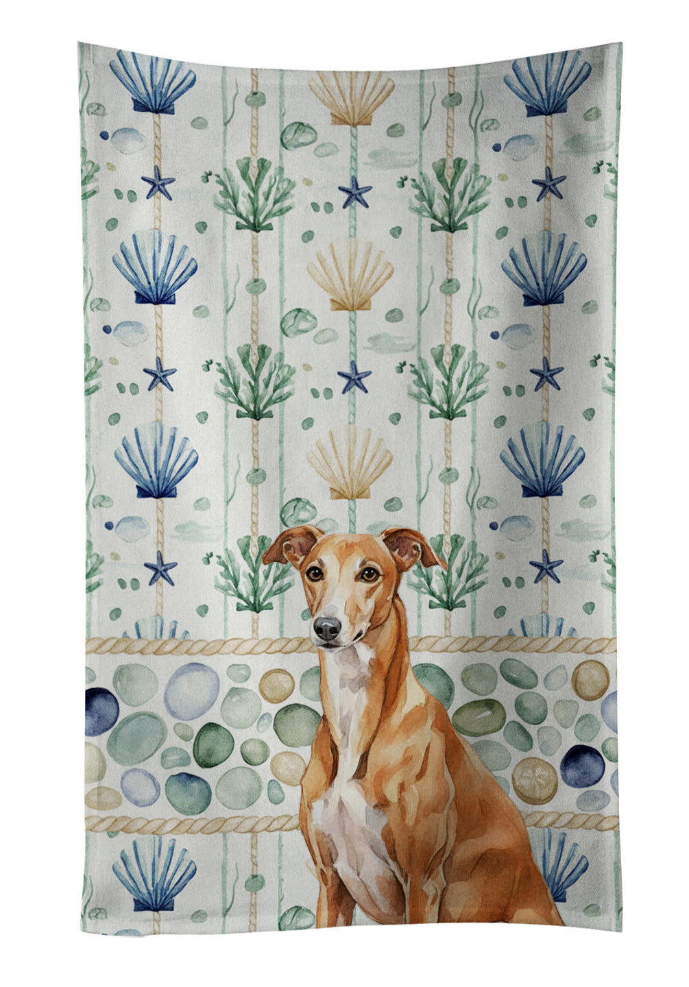 Caroline's Treasures Red Greyhound Coastal Sea Glass Kitchen Towel