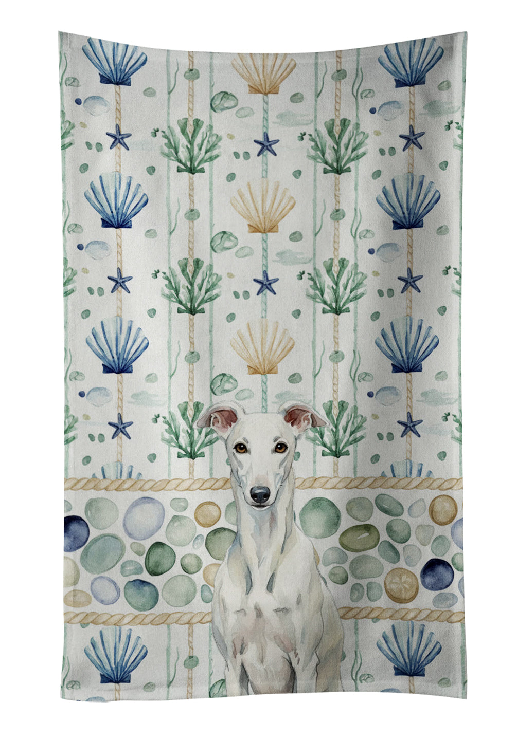 Caroline's Treasures White Greyhound Coastal Sea Glass Kitchen Towel