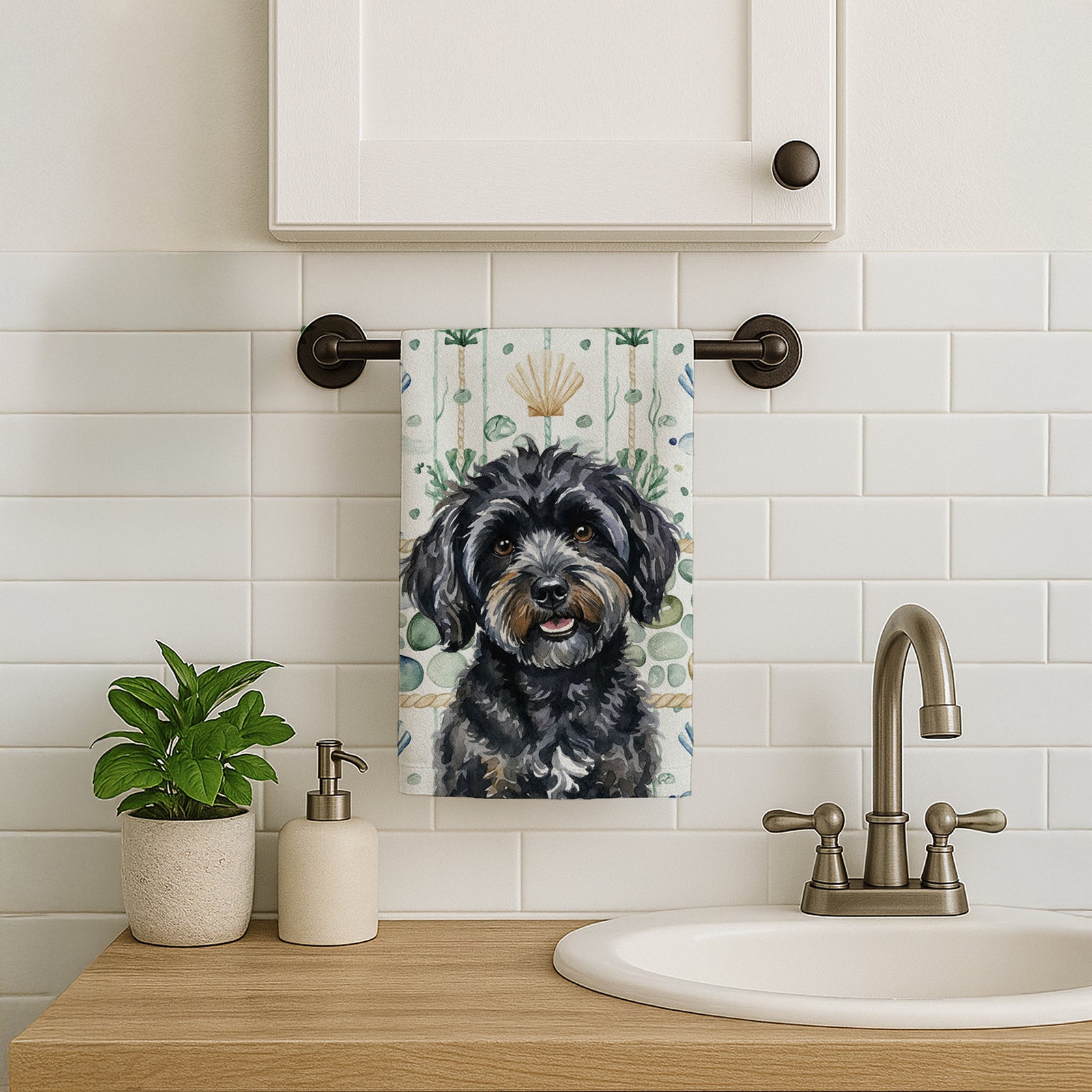 Caroline's Treasures Black Havanese Coastal Sea Glass Kitchen Towel