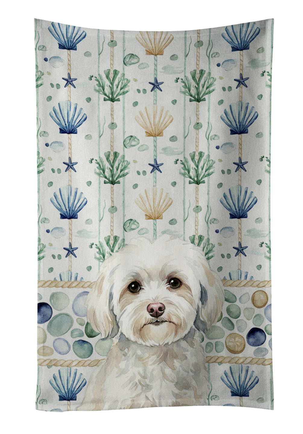 Caroline's Treasures White Havanese Coastal Sea Glass Kitchen Towel