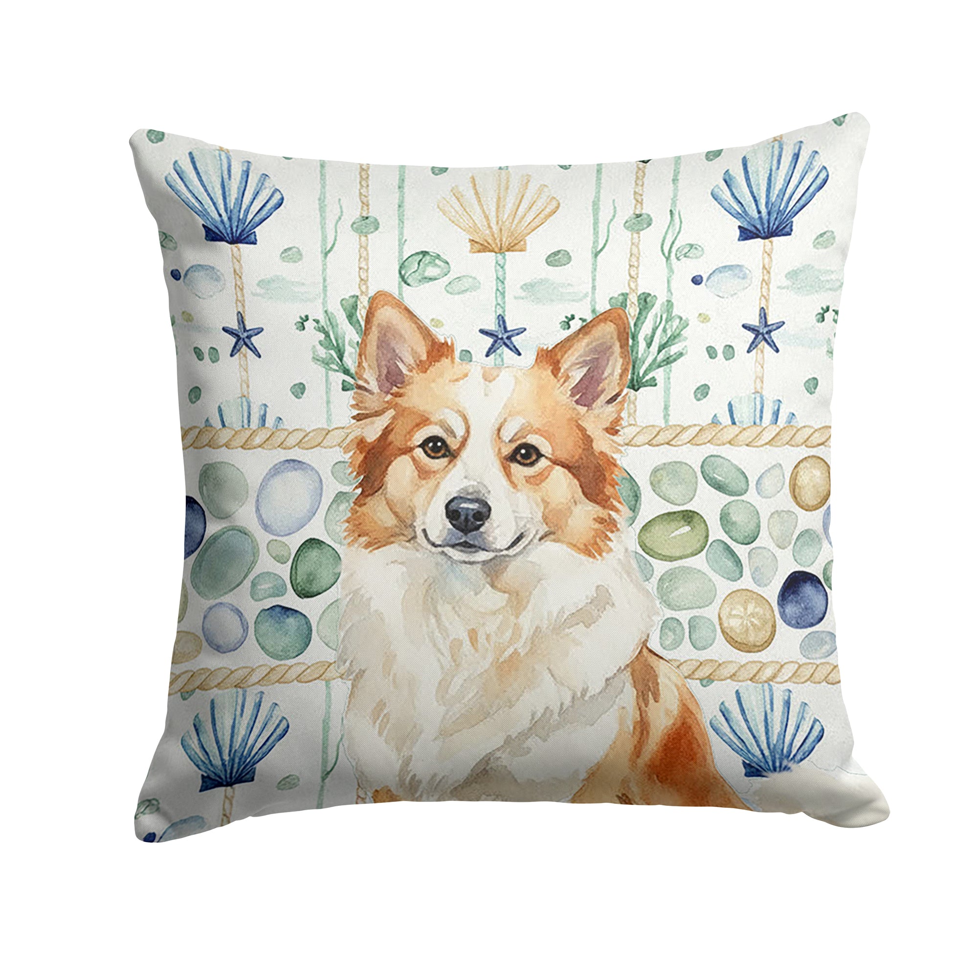 Caroline's Treasures Tan Icelandic Sheepdog Coastal Sea Glass Throw Pillow