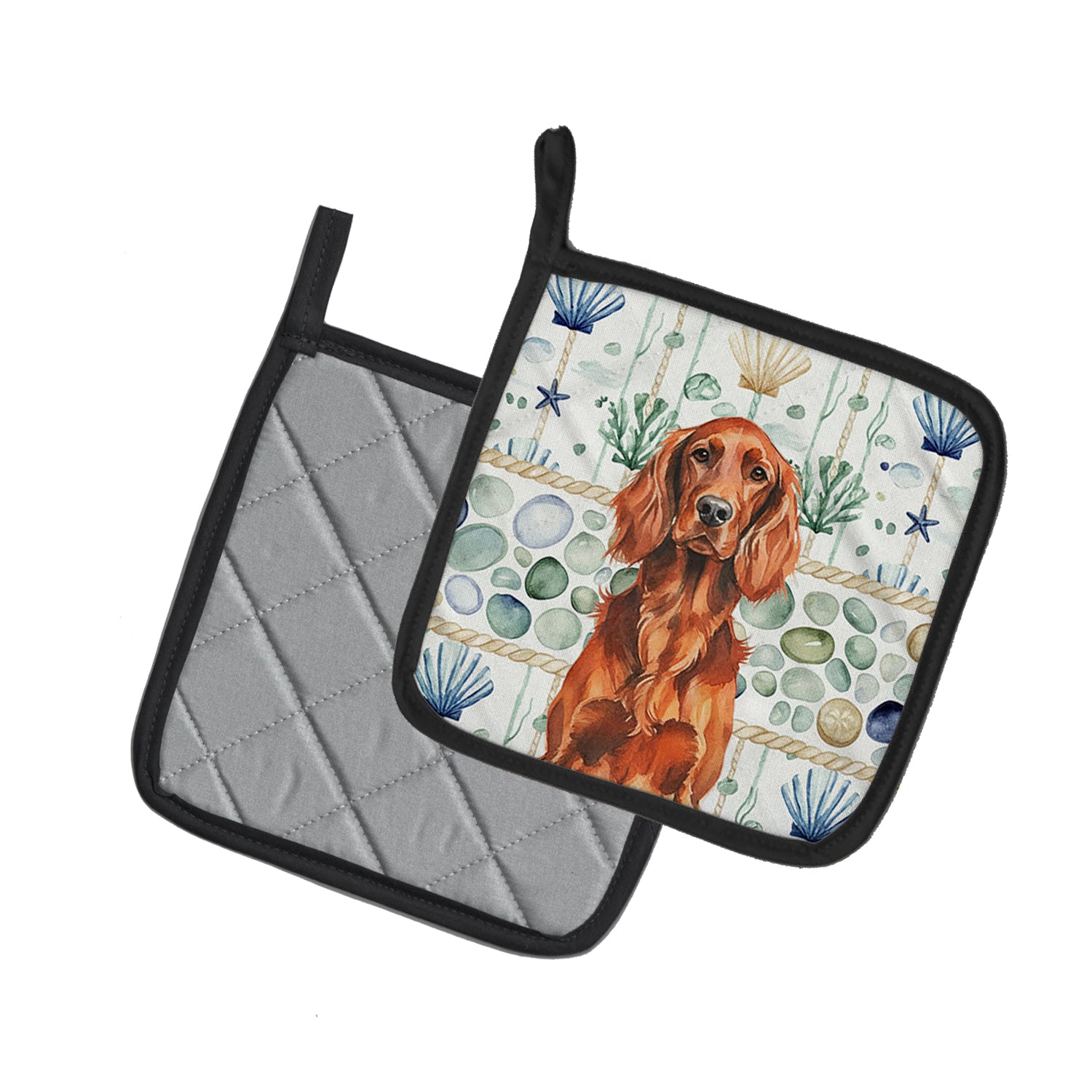 Caroline's Treasures Irish Setter Coastal Sea Glass Pair of Pot Holders