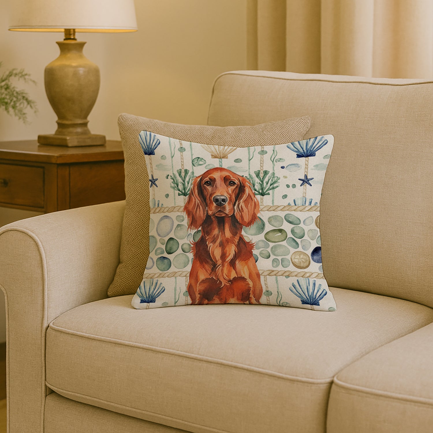 Caroline's Treasures Irish Setter Coastal Sea Glass Throw Pillow