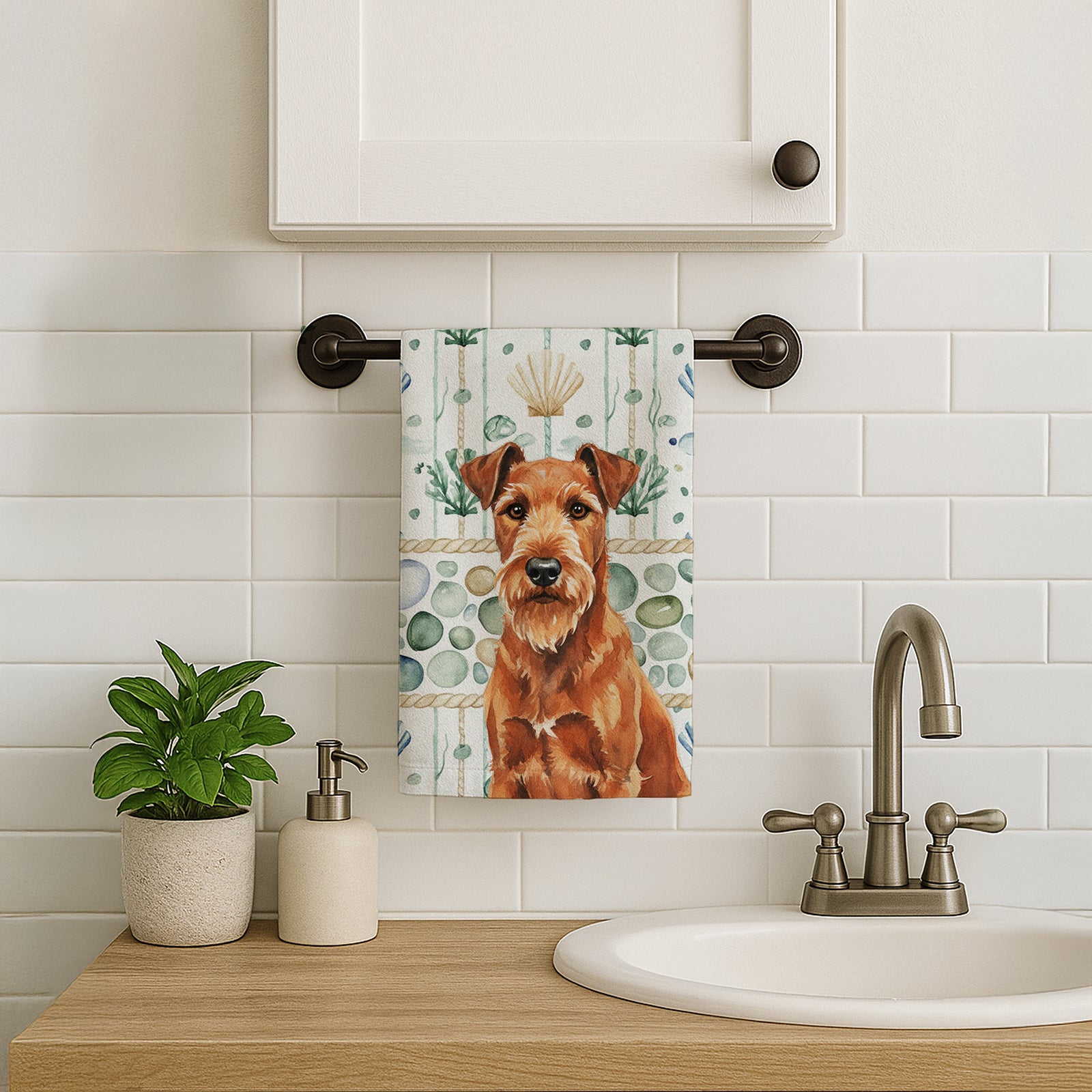 Caroline's Treasures Irish Terrier Coastal Sea Glass Kitchen Towel