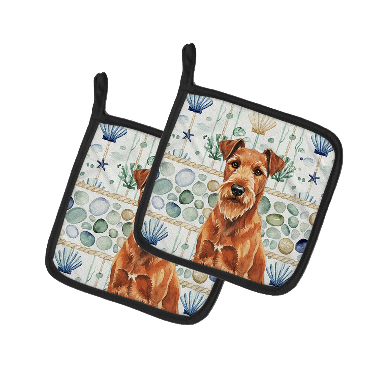 Caroline's Treasures Irish Terrier Coastal Sea Glass Pair of Pot Holders
