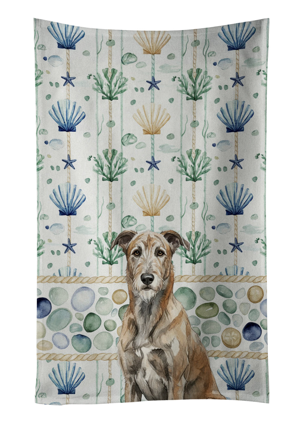 Caroline's Treasures Brindle Irish Wolfhound Coastal Sea Glass Kitchen Towel