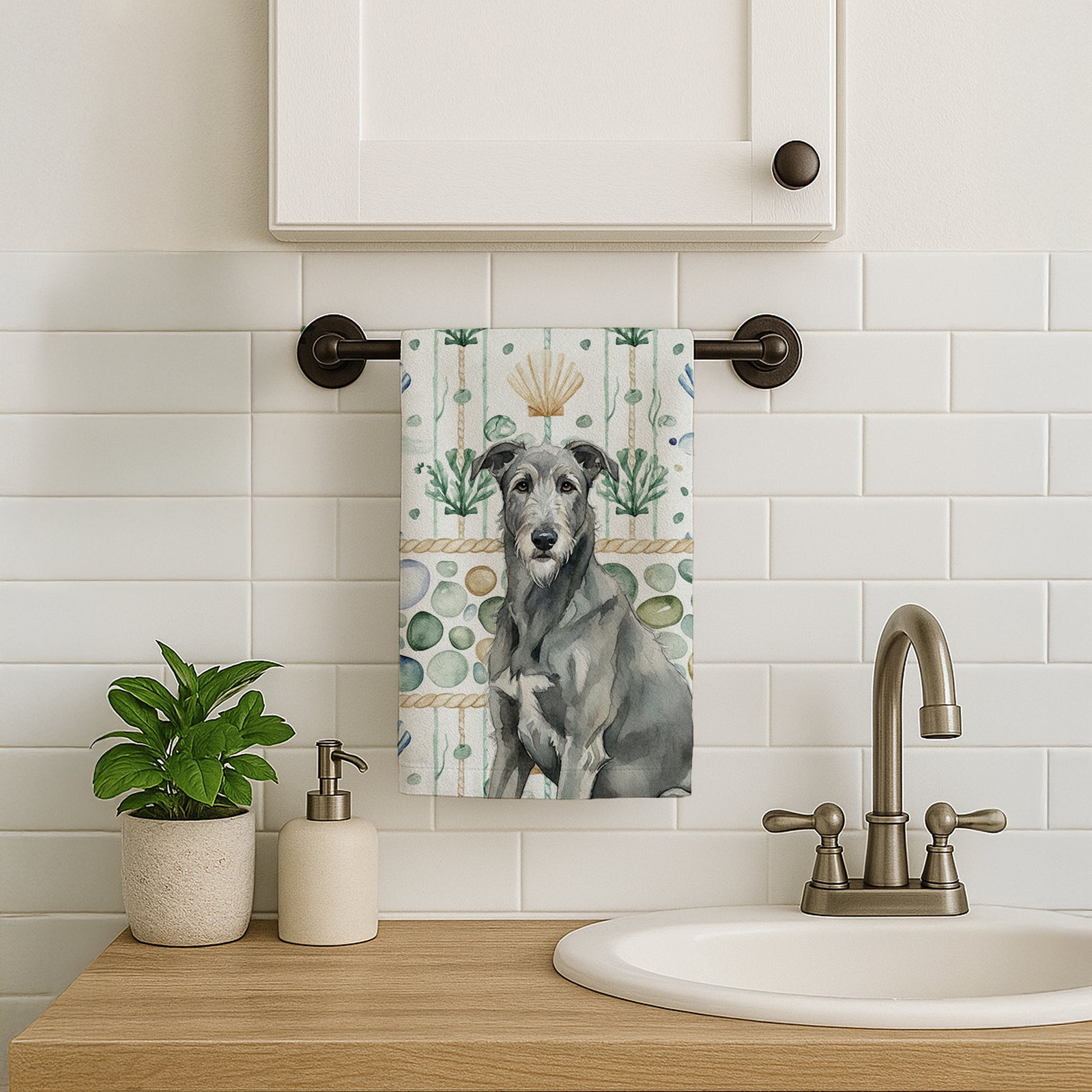 Caroline's Treasures Gray Irish Wolfhound Coastal Sea Glass Kitchen Towel