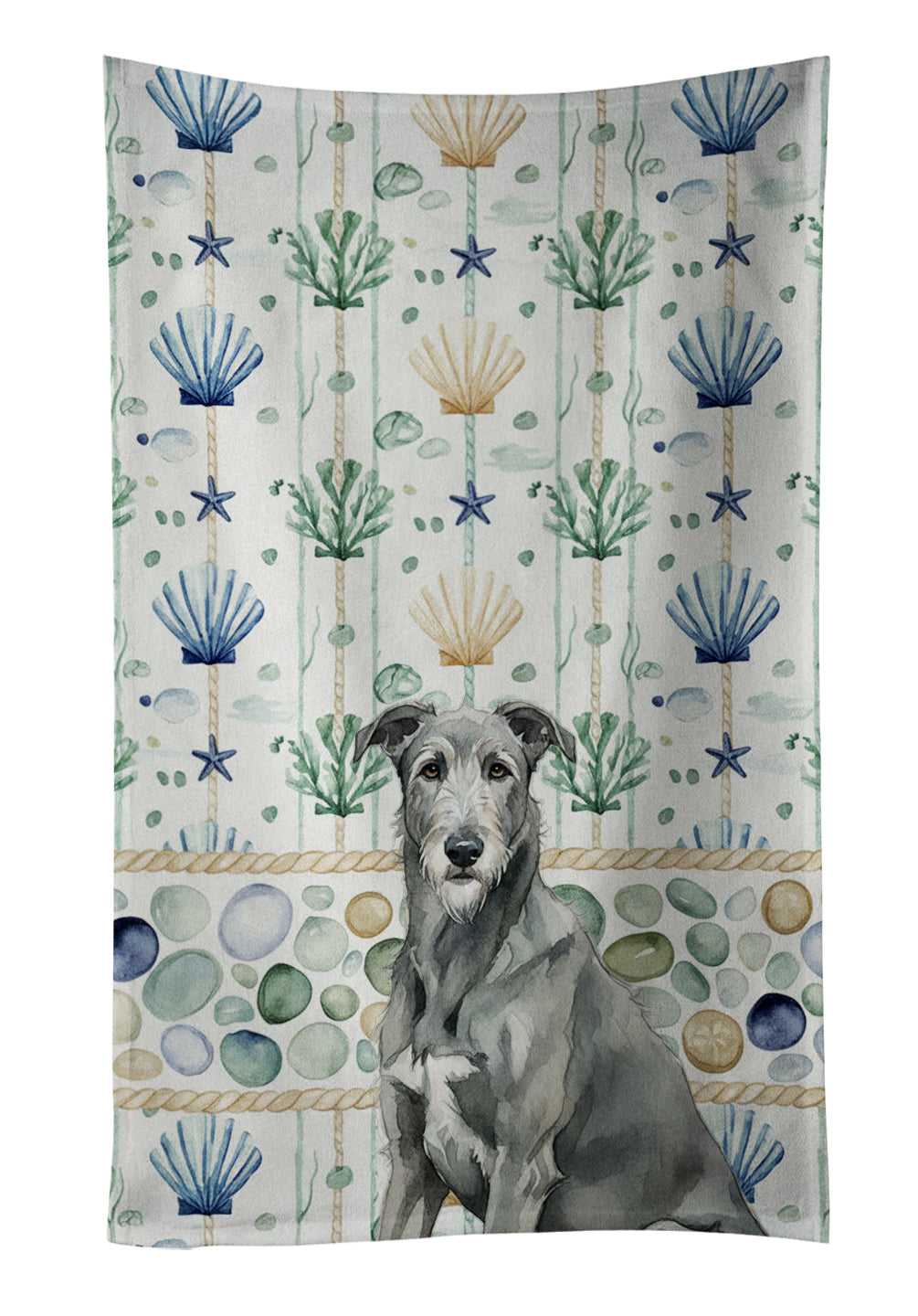 Caroline's Treasures Gray Irish Wolfhound Coastal Sea Glass Kitchen Towel