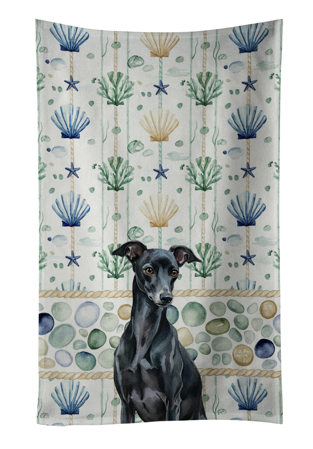 Caroline's Treasures Black Italian Greyhound Coastal Sea Glass Kitchen Towel
