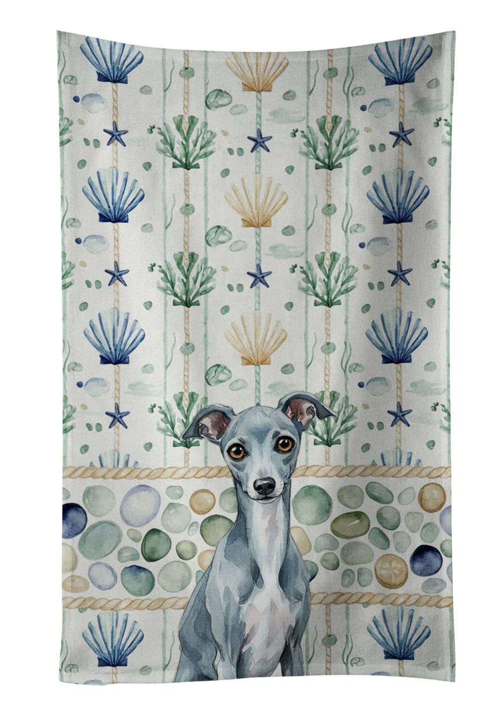Caroline's Treasures Blue Italian Greyhound Coastal Sea Glass Kitchen Towel