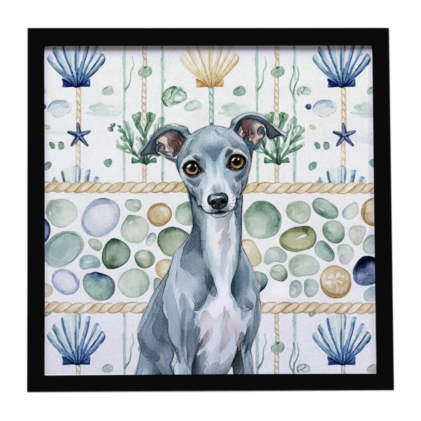Caroline's Treasures Blue Italian Greyhound Coastal Sea Glass Framed Metal Print