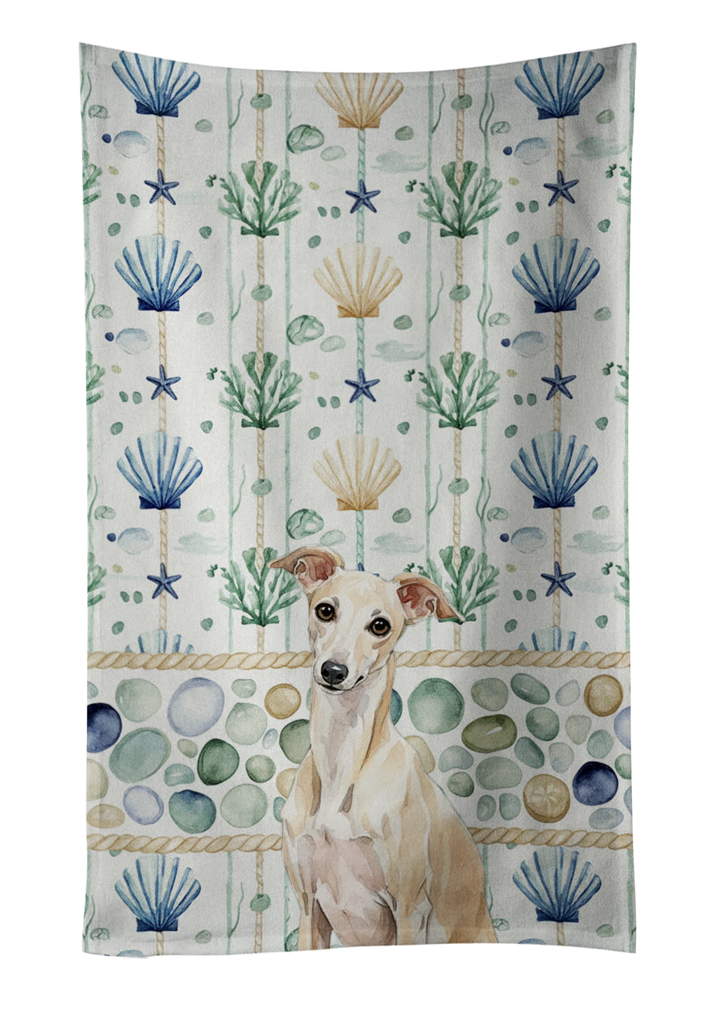 Caroline's Treasures Cream Italian Greyhound Coastal Sea Glass Kitchen Towel
