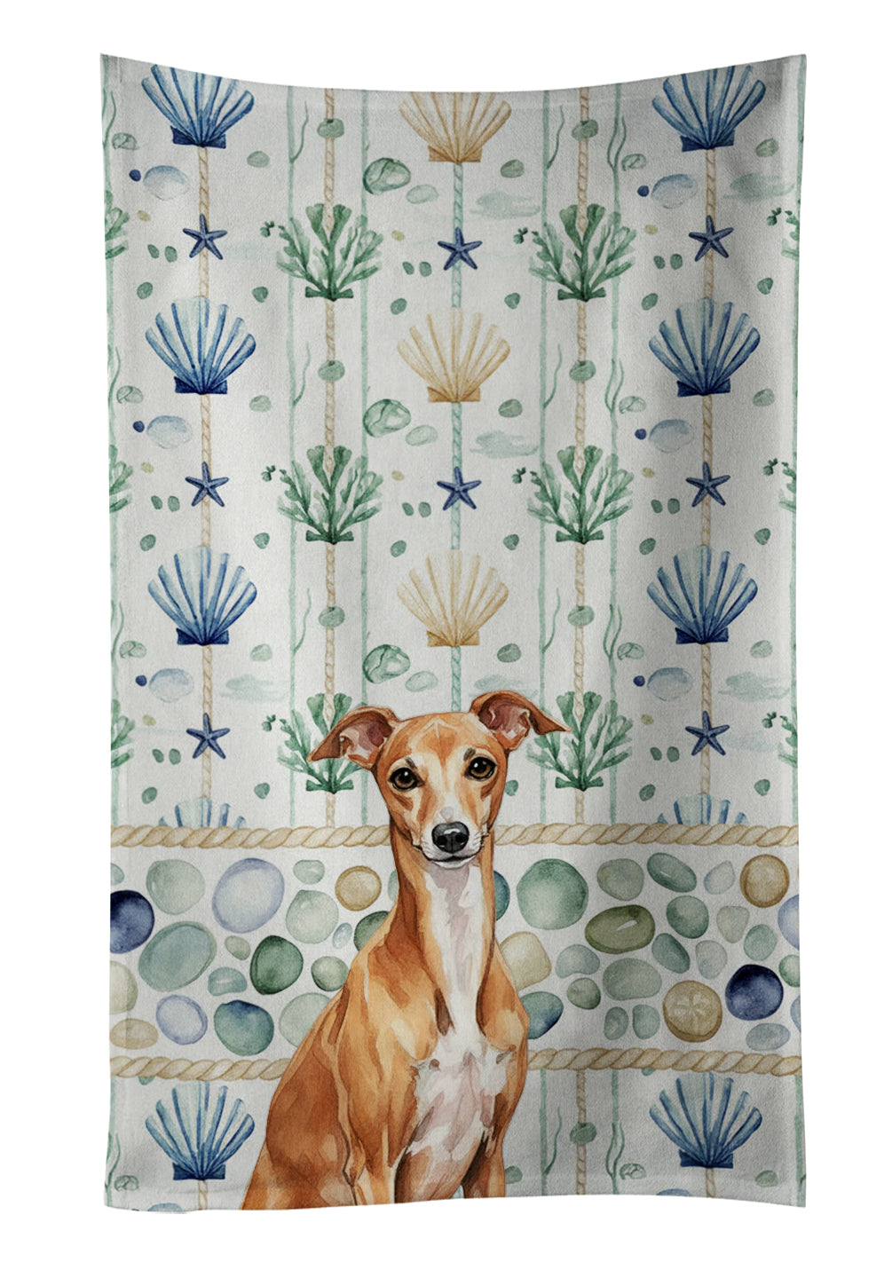 Caroline's Treasures Red Italian Greyhound Coastal Sea Glass Kitchen Towel