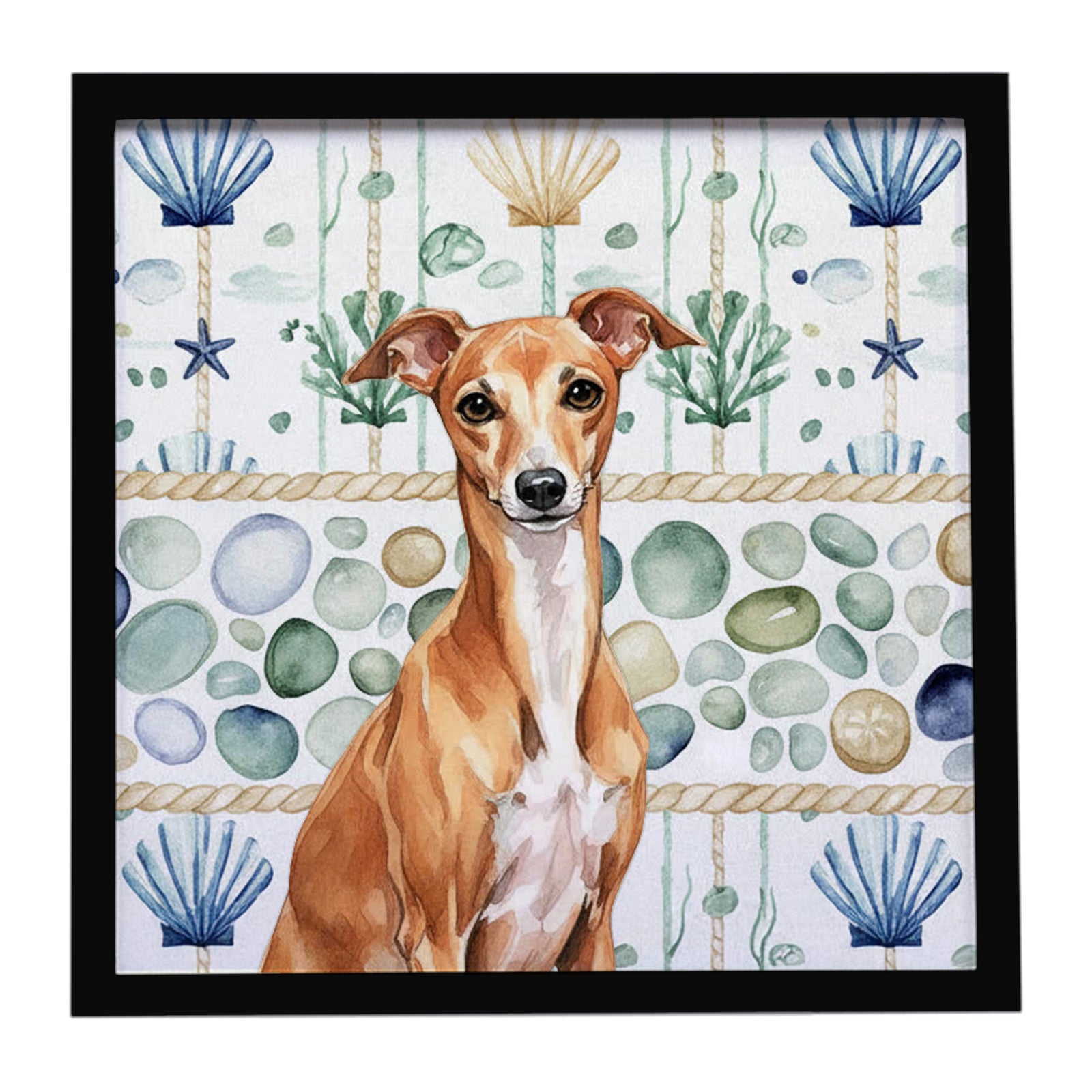 Caroline's Treasures Red Italian Greyhound Coastal Sea Glass Framed Metal Print