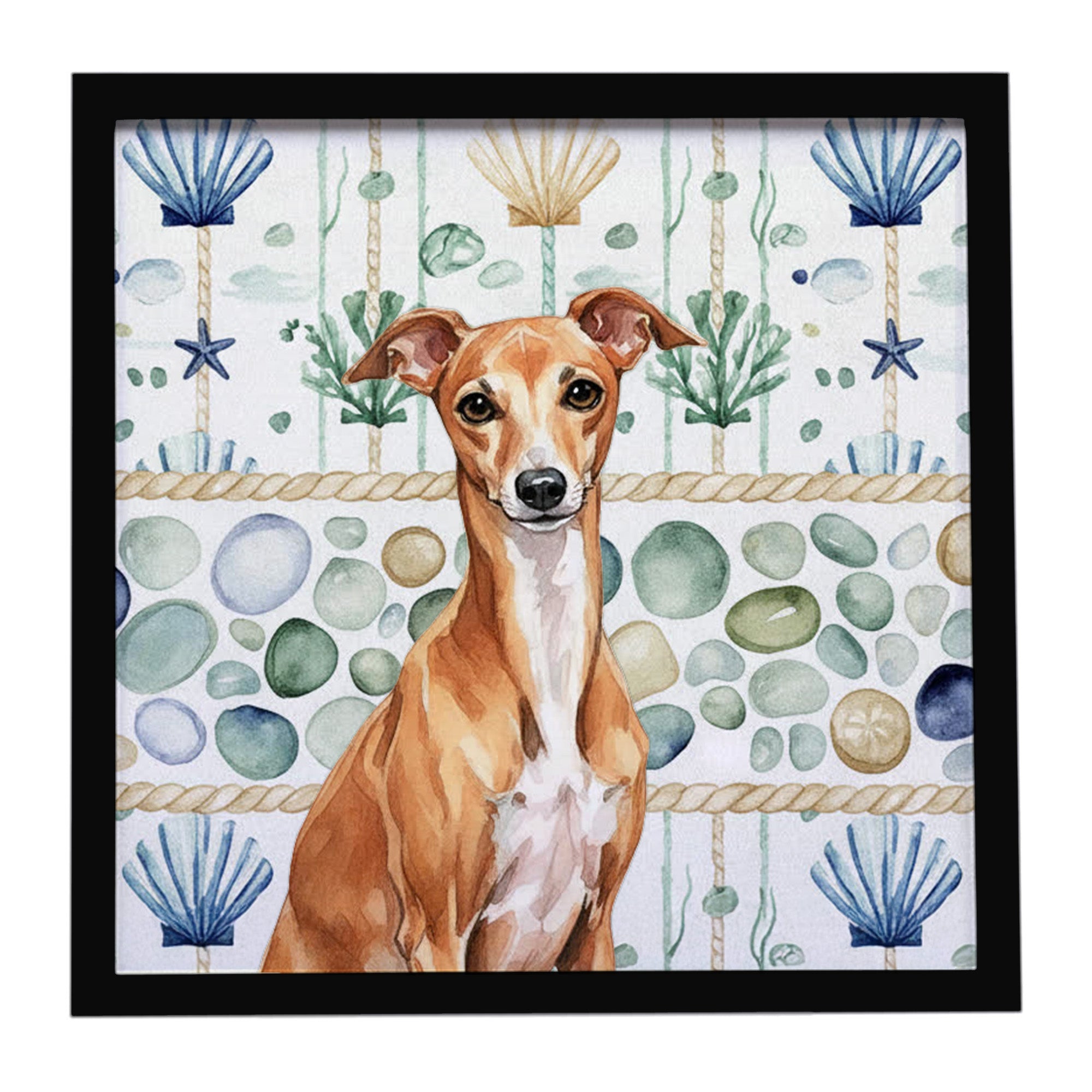 Caroline's Treasures Red Italian Greyhound Coastal Sea Glass Framed Metal Print