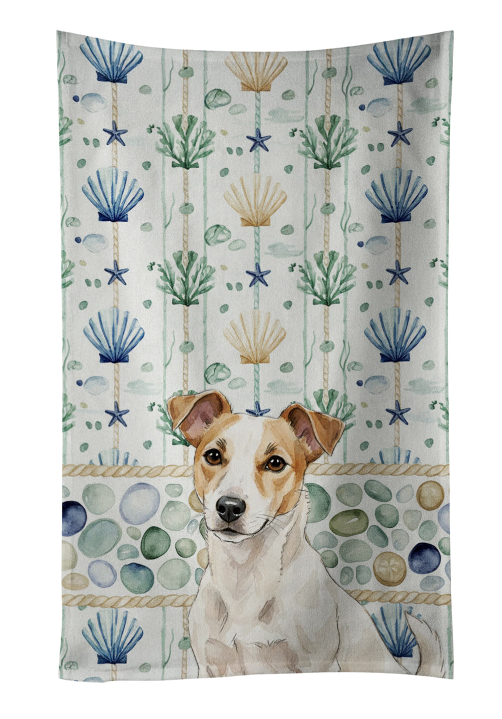 Caroline's Treasures White and Tan Jack Russell Terrier Coastal Sea Glass Kitchen Towel