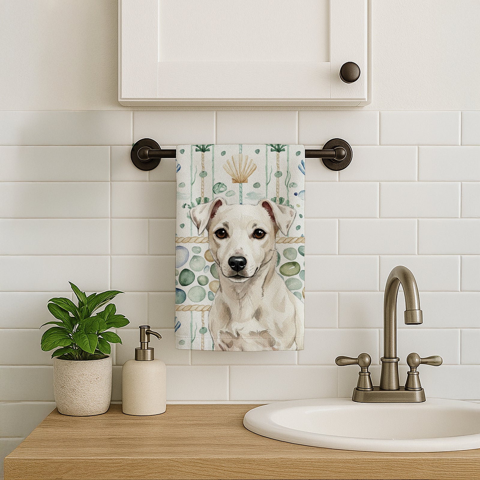 Caroline's Treasures White Jack Russell Terrier Coastal Sea Glass Kitchen Towel