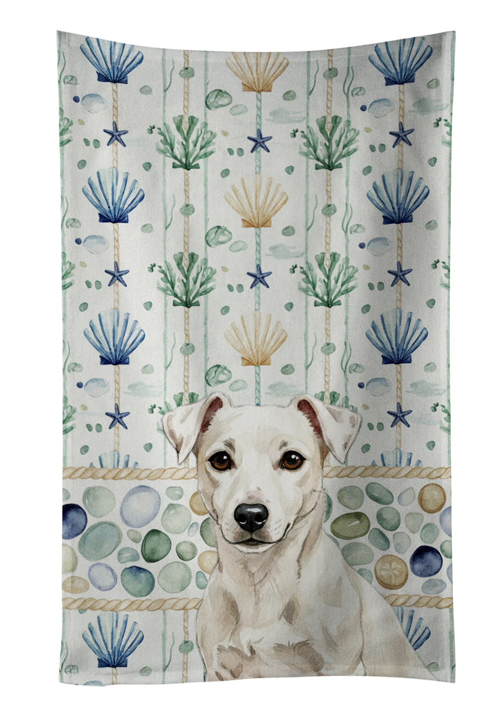 Caroline's Treasures White Jack Russell Terrier Coastal Sea Glass Kitchen Towel