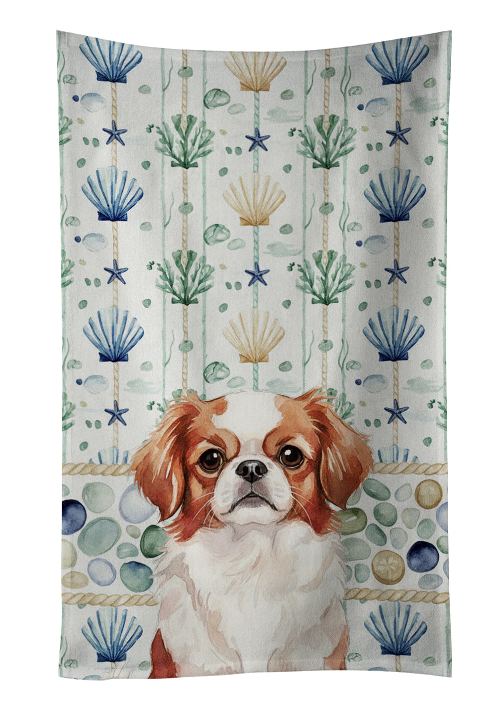 Caroline's Treasures Red and White Japanese Chin Coastal Sea Glass Kitchen Towel