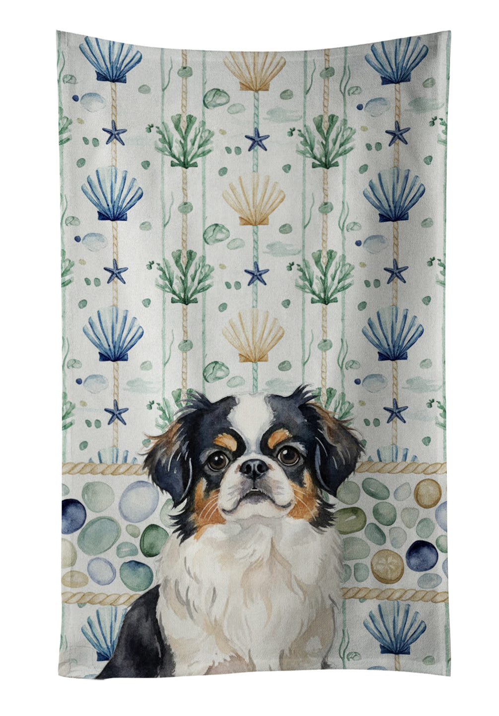 Caroline's Treasures Tricolor Japanese Chin Coastal Sea Glass Kitchen Towel