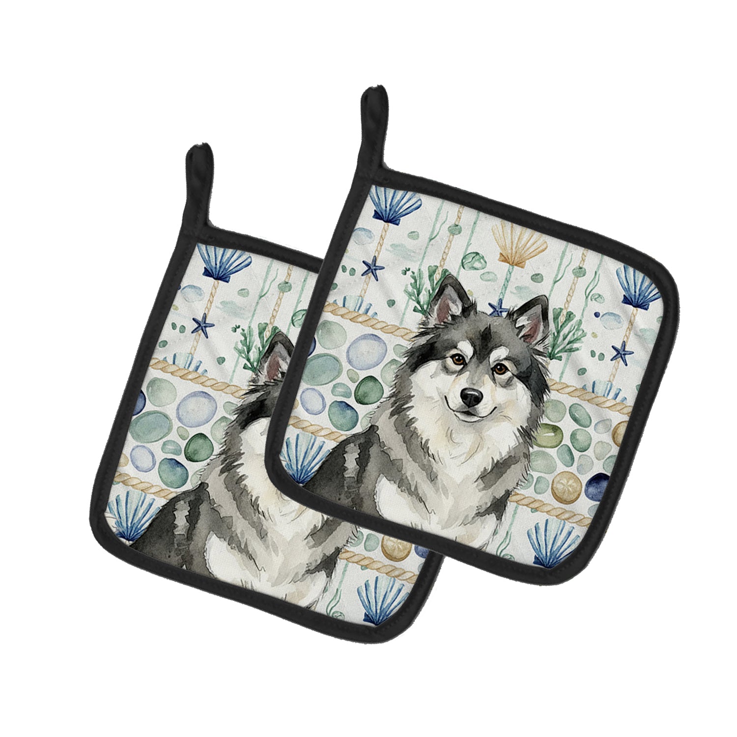 Caroline's Treasures Keeshond Coastal Sea Glass Pair of Pot Holders