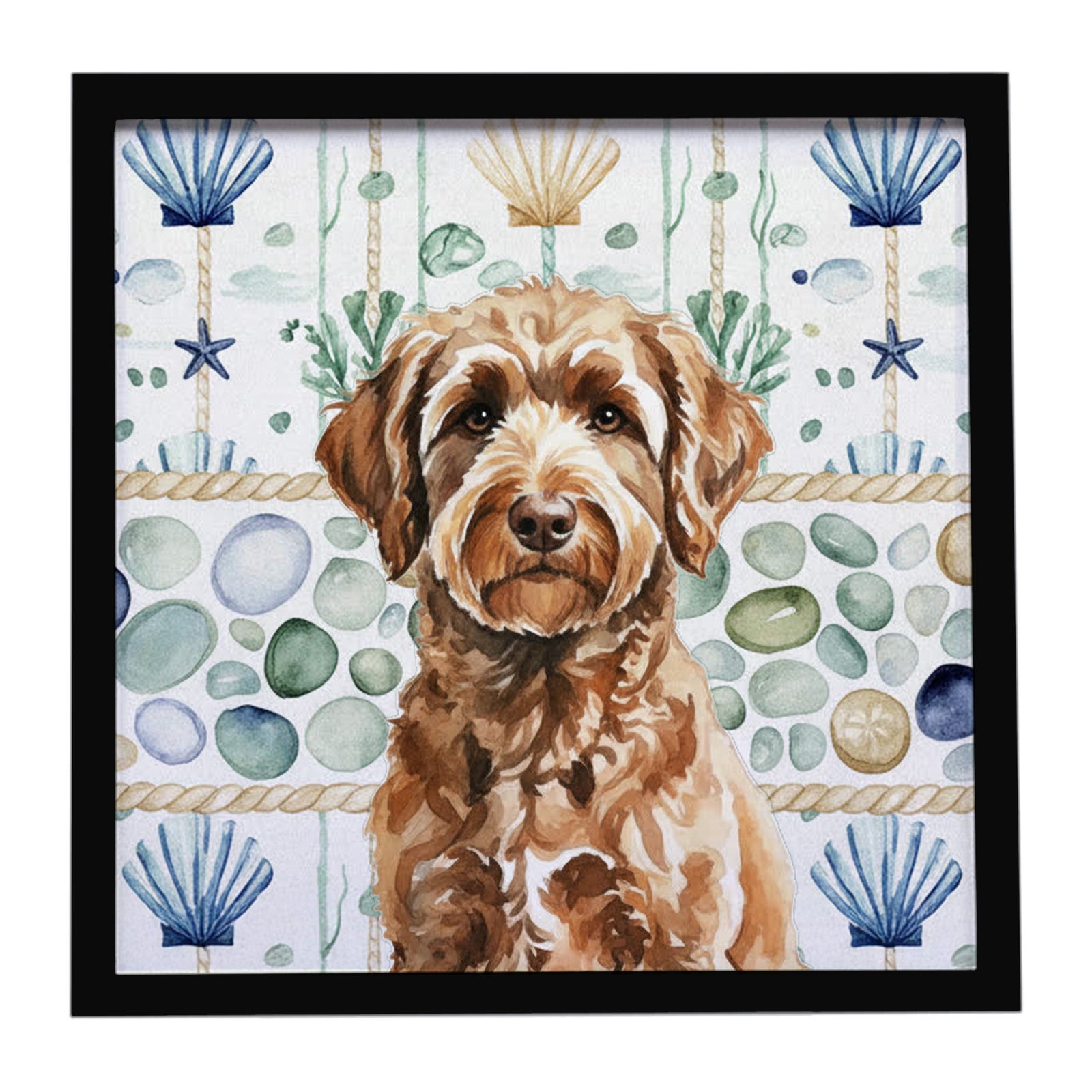 Caroline's Treasures Chocolate Labradoodle Coastal Sea Glass Framed Metal Print