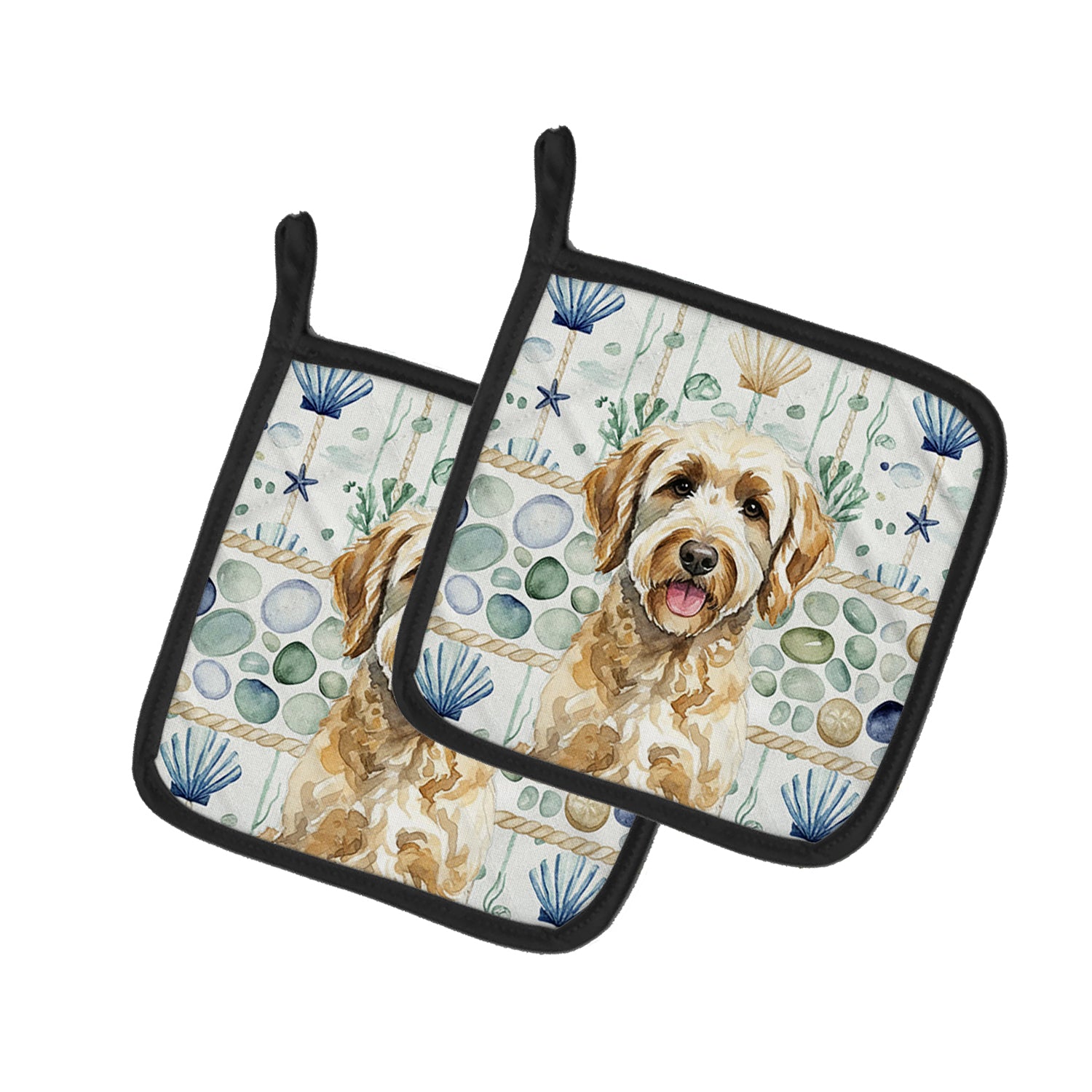 Caroline's Treasures Yellow Labradoodle Coastal Sea Glass Pair of Pot Holders