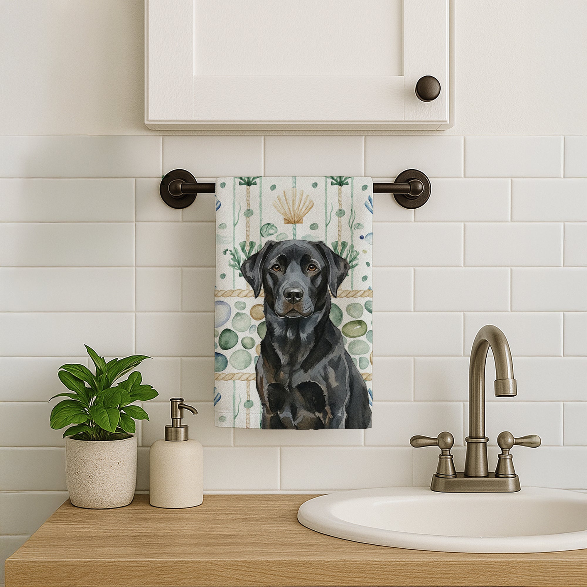 Caroline's Treasures Black Labrador Retriever Coastal Sea Glass Kitchen Towel