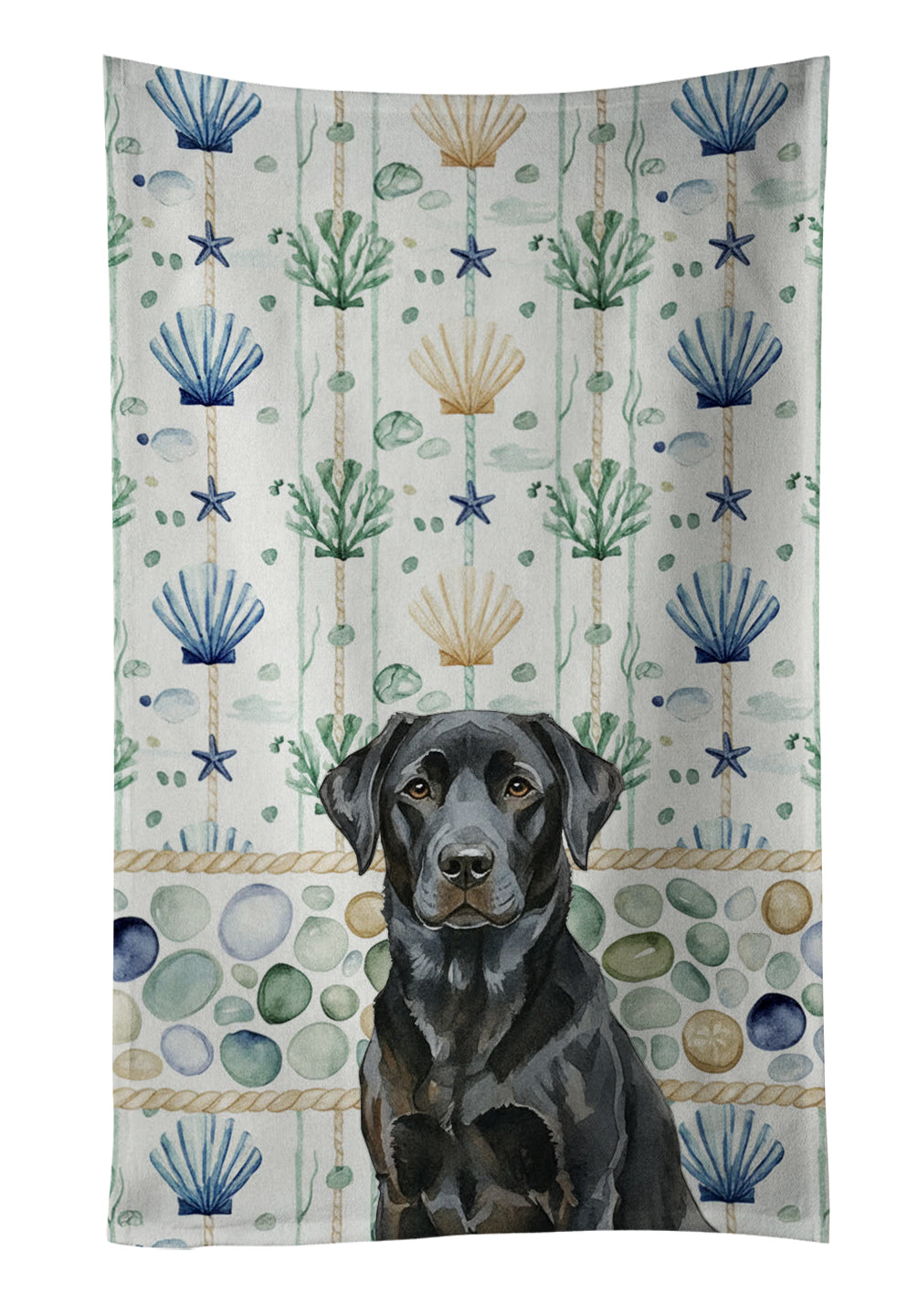 Caroline's Treasures Black Labrador Retriever Coastal Sea Glass Kitchen Towel