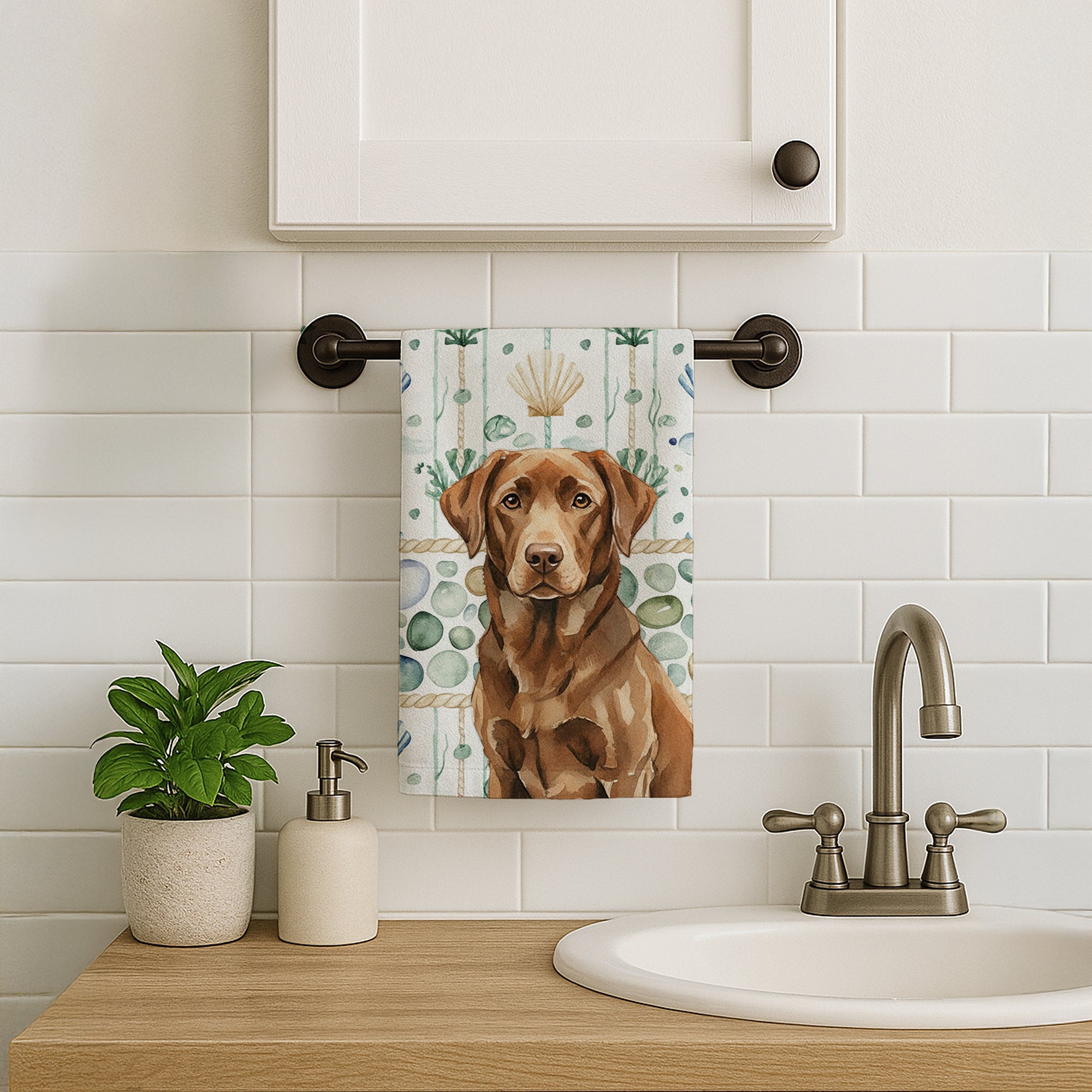 Caroline's Treasures Chocolate Labrador Retriever Coastal Sea Glass Kitchen Towel