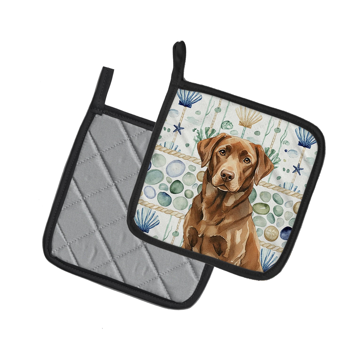 Caroline's Treasures Chocolate Labrador Retriever Coastal Sea Glass Pair of Pot Holders