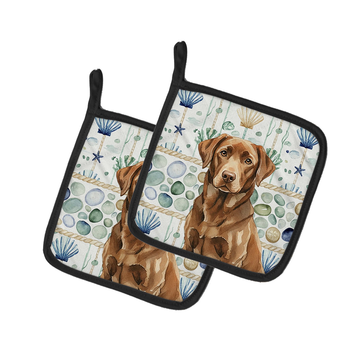 Caroline's Treasures Chocolate Labrador Retriever Coastal Sea Glass Pair of Pot Holders