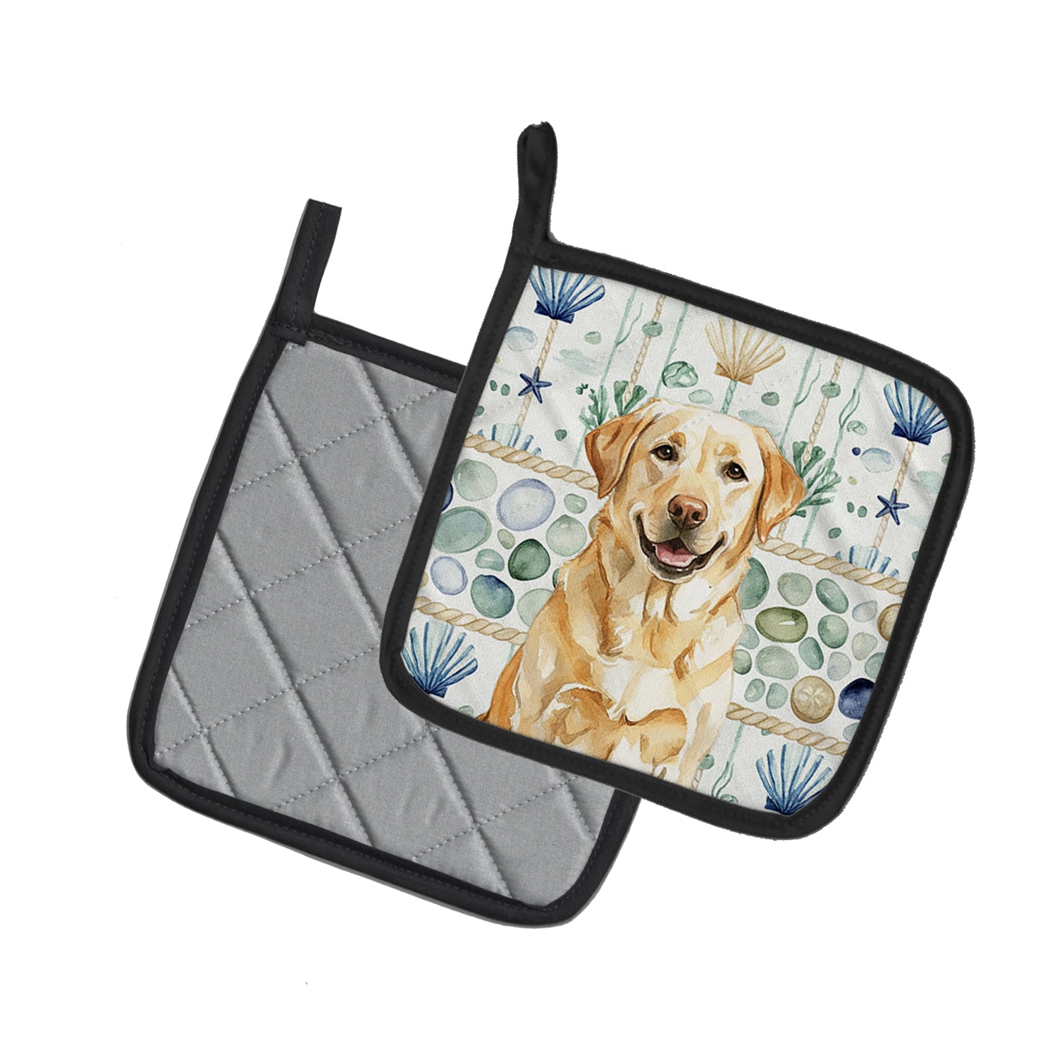 Caroline's Treasures Yellow Labrador Retriever Coastal Sea Glass Pair of Pot Holders