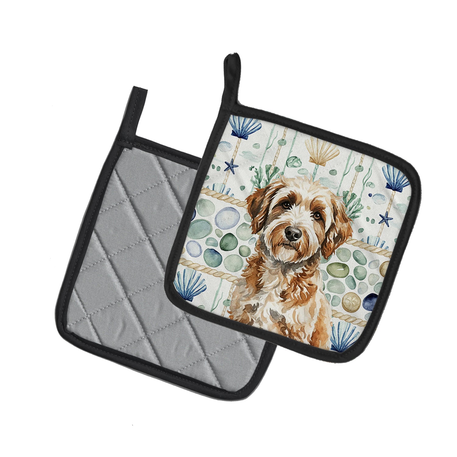 Caroline's Treasures Lagotto Romagnolo Coastal Sea Glass Pair of Pot Holders