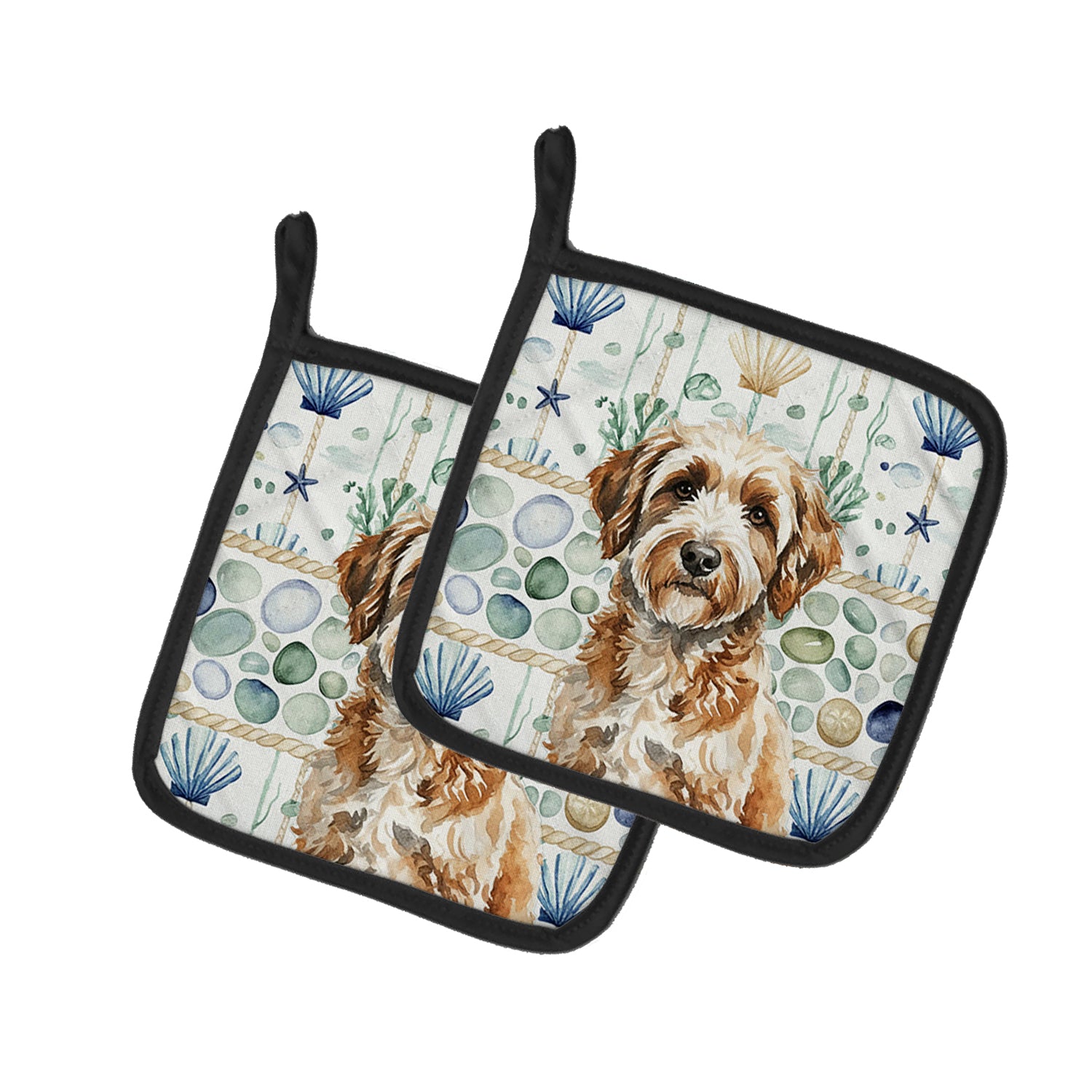 Caroline's Treasures Lagotto Romagnolo Coastal Sea Glass Pair of Pot Holders