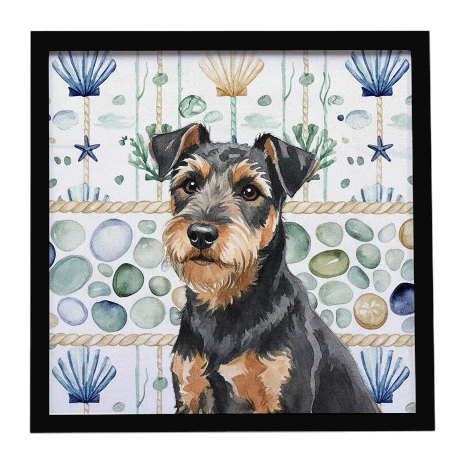 Caroline's Treasures Black and Tan Lakeland Terrier Coastal Sea Glass Framed Metal Print