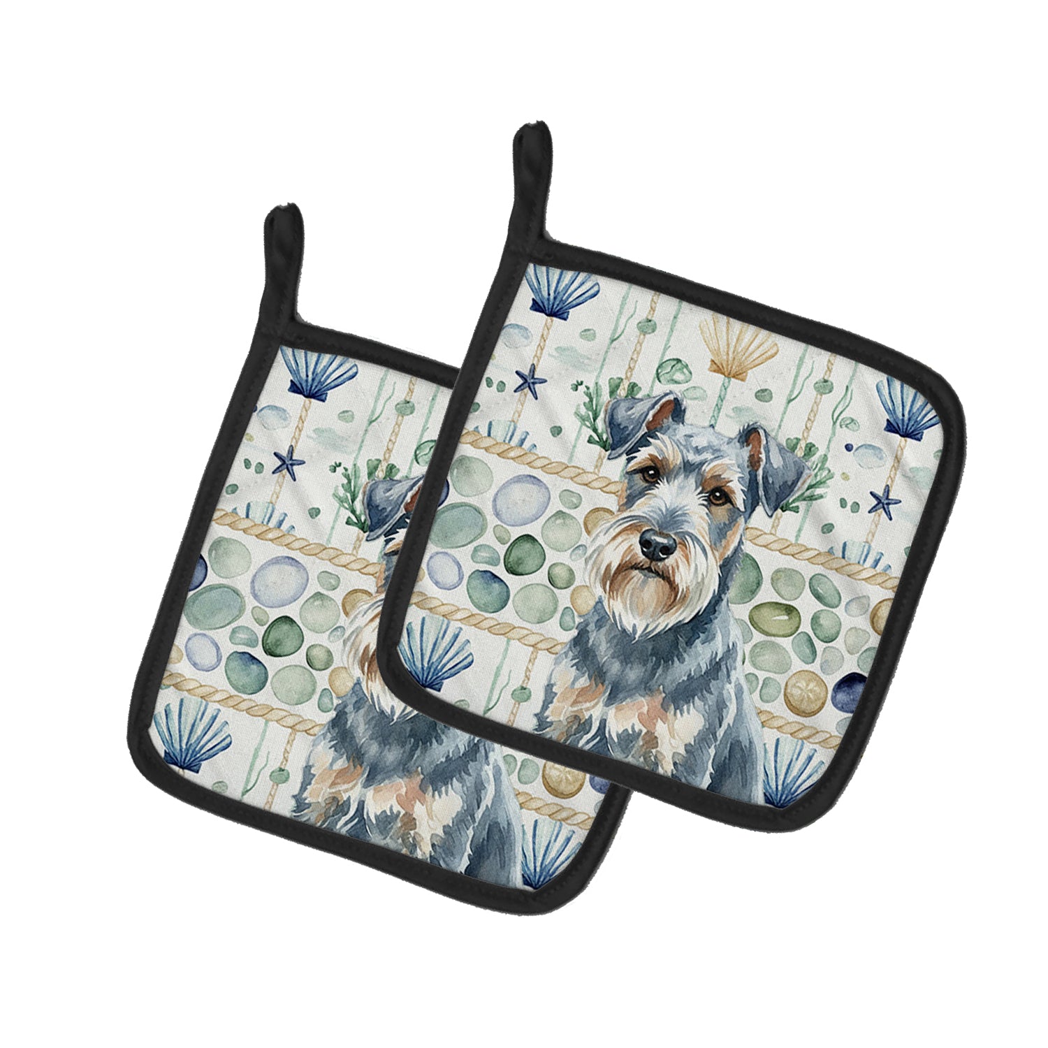Caroline's Treasures Blue Lakeland Terrier Coastal Sea Glass Pair of Pot Holders