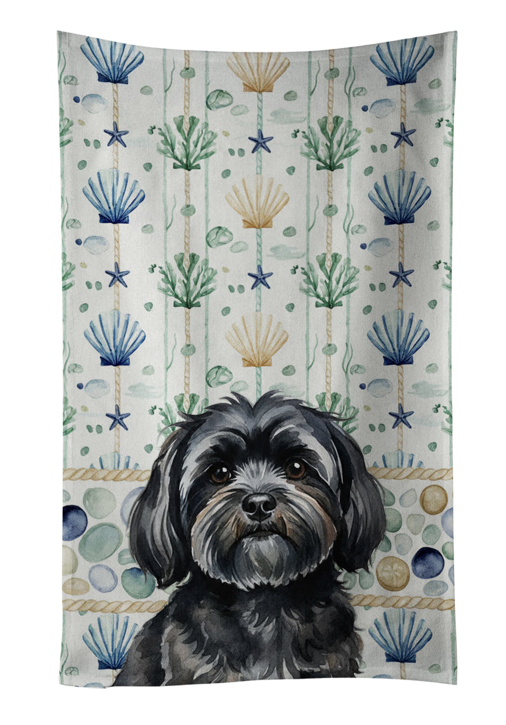 Caroline's Treasures Black Lhasa Apso Coastal Sea Glass Kitchen Towel