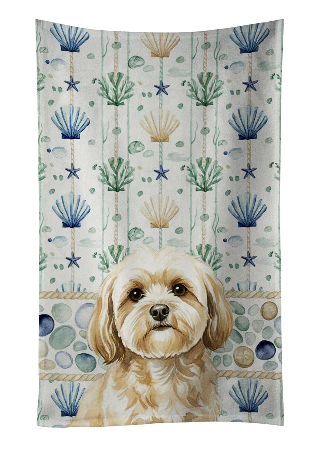 Caroline's Treasures Cream Lhasa Apso Coastal Sea Glass Kitchen Towel