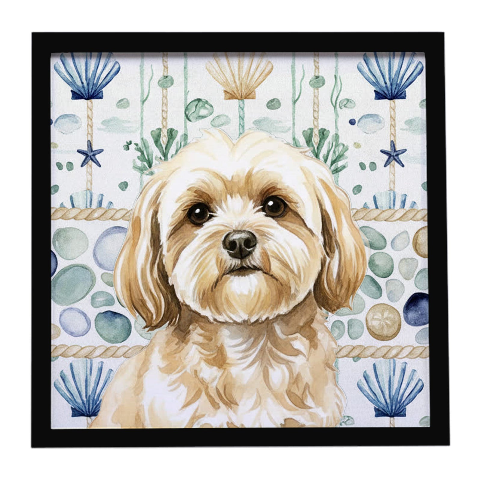 Caroline's Treasures Cream Lhasa Apso Coastal Sea Glass Framed Metal Print