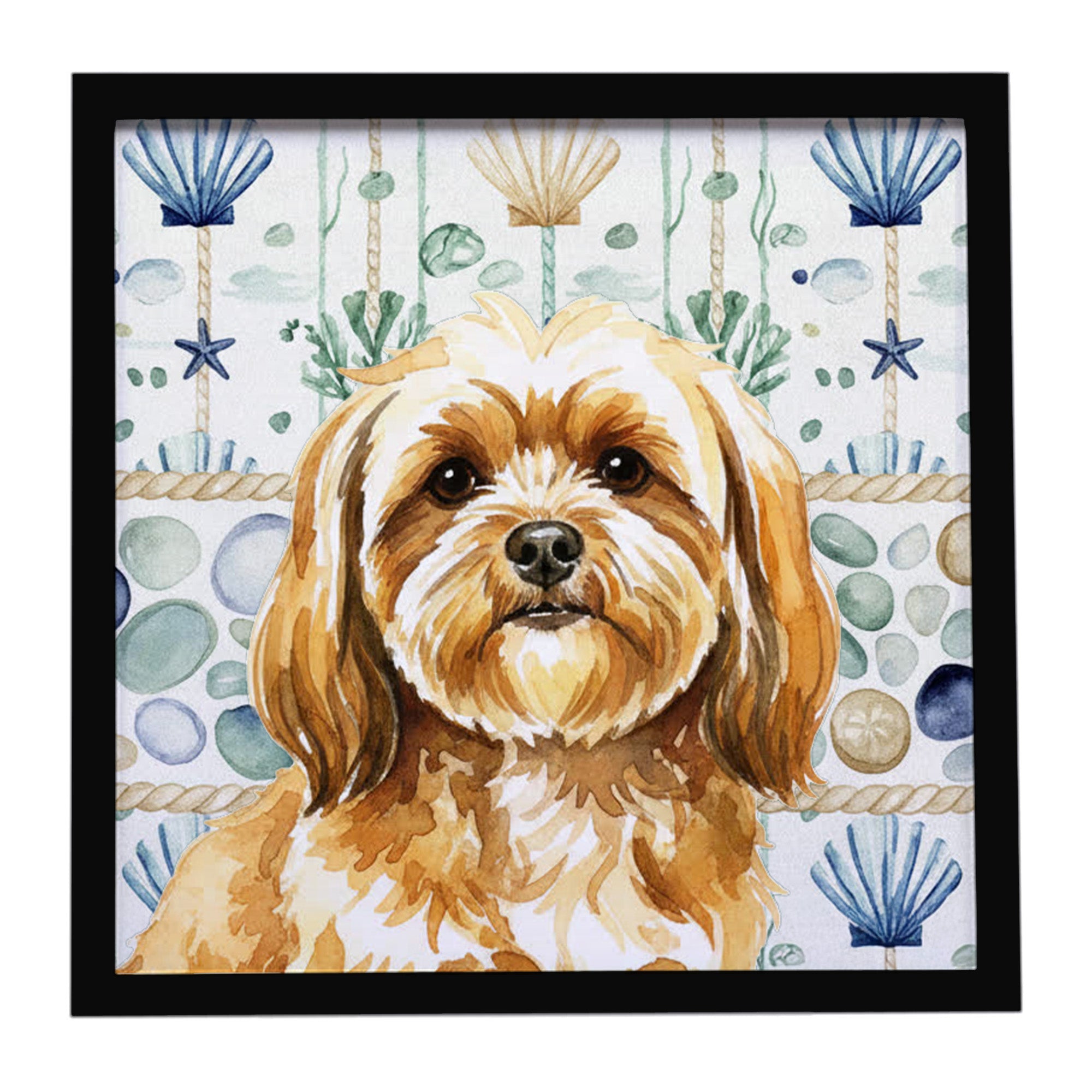 Caroline's Treasures Gold Lhasa Apso Coastal Sea Glass Framed Metal Print